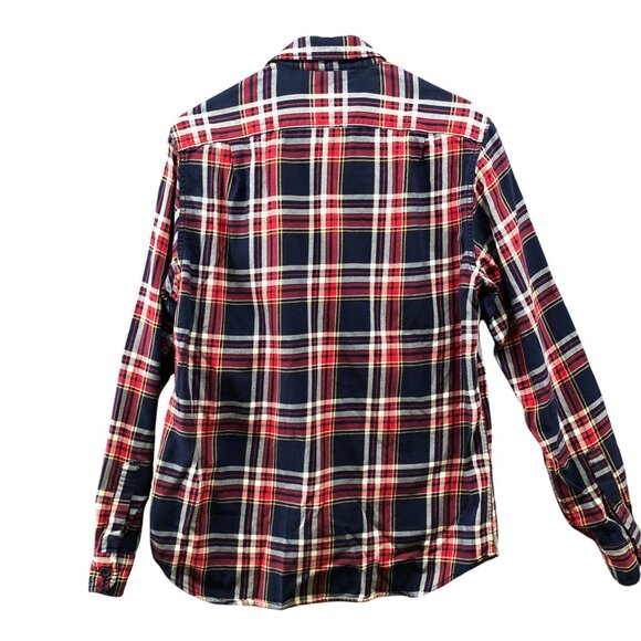 J. Crew Flannel Shirt Mens M Red Blue Tartan Plaid Long Sleeve Cotton Regular - Picture 2 of 8